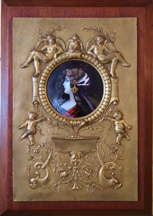 Enamel portrait with low relief frame.(signed A.G.)