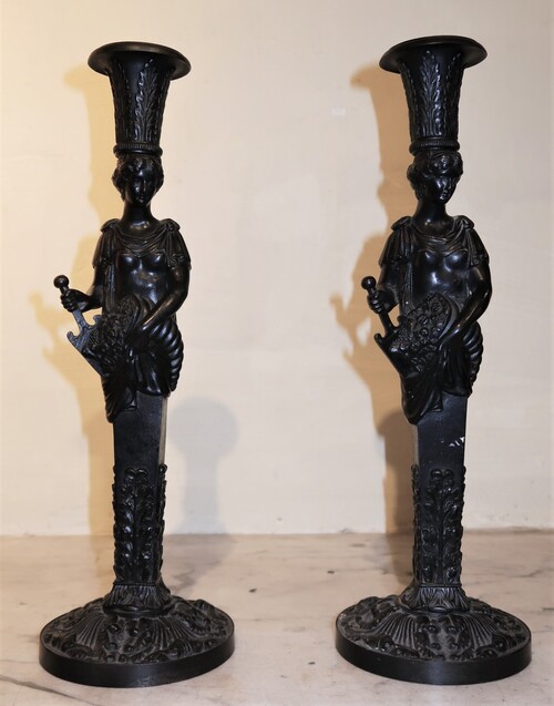 Pair of Berlin cast-iron candelholders