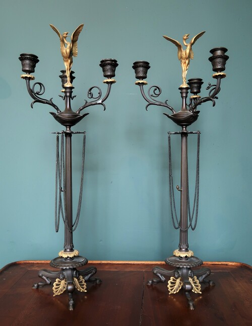 Pair of candelabra with wading birds