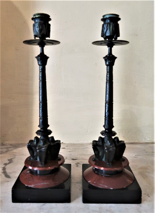 Pair of Egyptian Revival candelholders