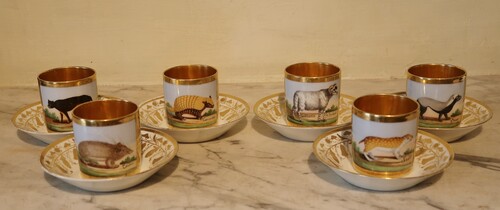 Six  Cups and Saucers with Animal Decoration