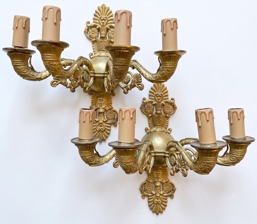 A three-light pair of french Restauration sconces