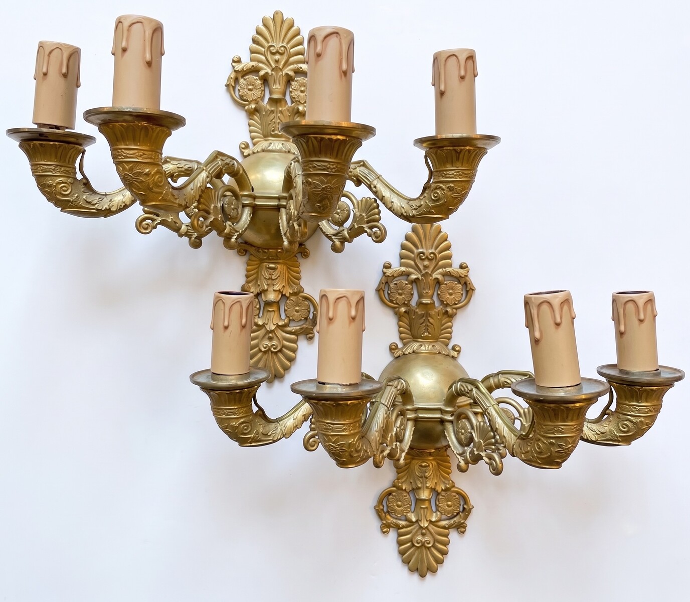A three-light pair of french Restauration sconces