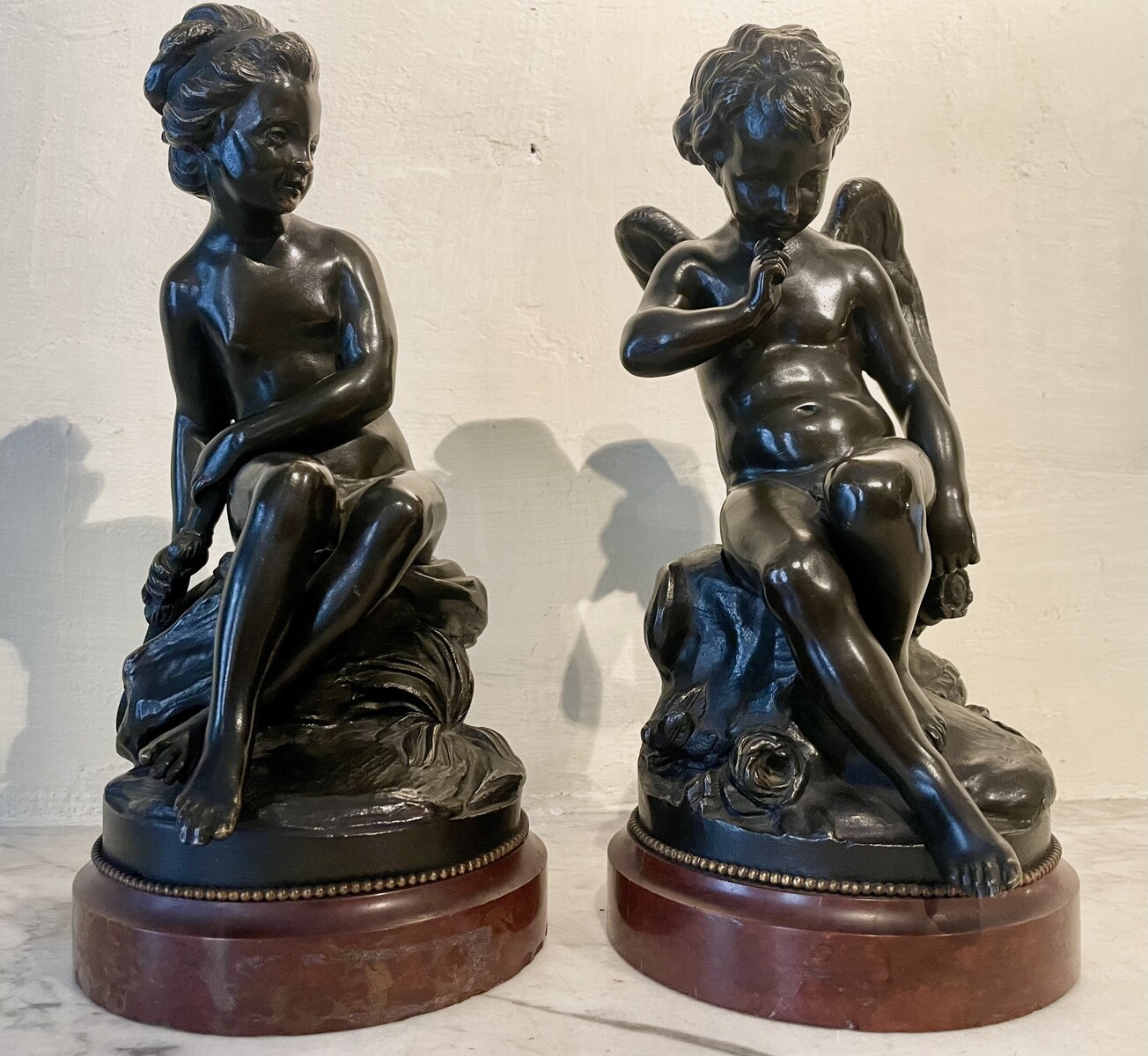 After Étienne Maurice Falconet, couple of putti  with attributes of Diane and Cupid