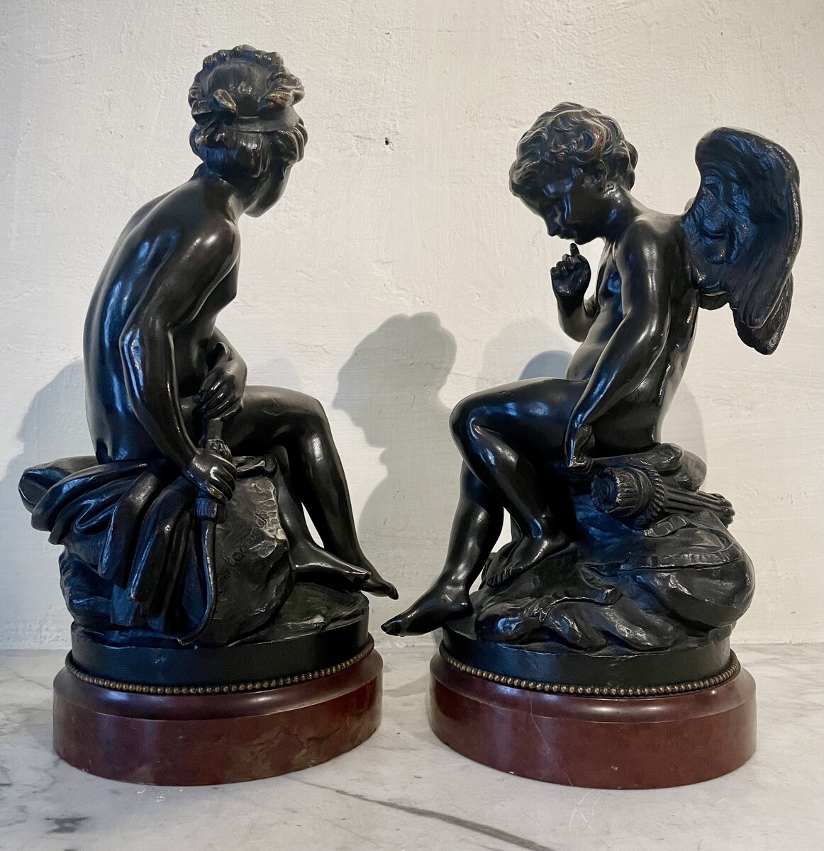 After Étienne Maurice Falconet, couple of putti  with attributes of Diane and Cupid