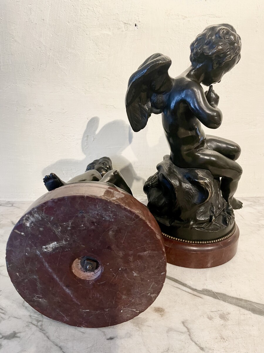 After Étienne Maurice Falconet, couple of putti  with attributes of Diane and Cupid