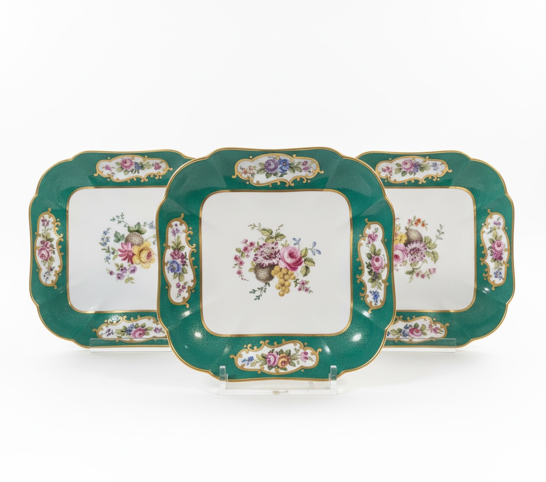 Copeland Spode for T. Goode & Cie. Series of three small plates with floral decoration