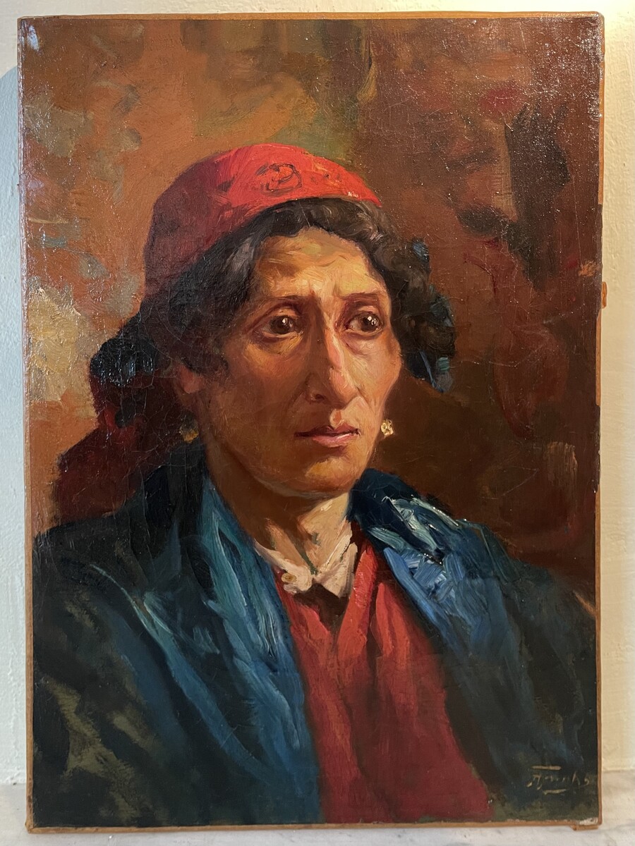 French school, 19th  Portrait of a peasant woman. Trace of signature