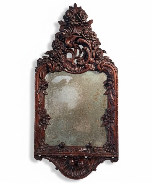 Louis XV style mirror with rocaille and plant decoration