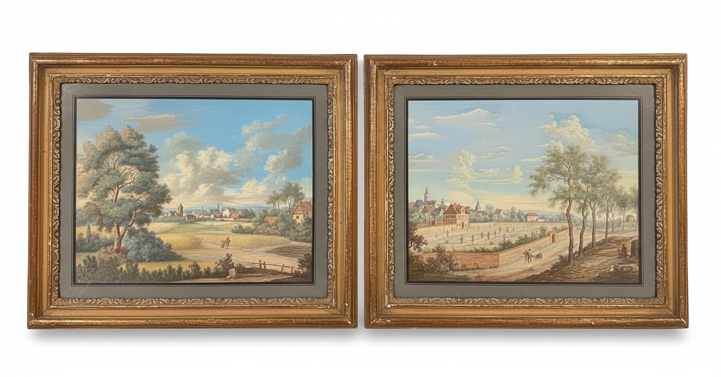 Pair of depictions of lively villages.. Circle of Lazare Bruandet