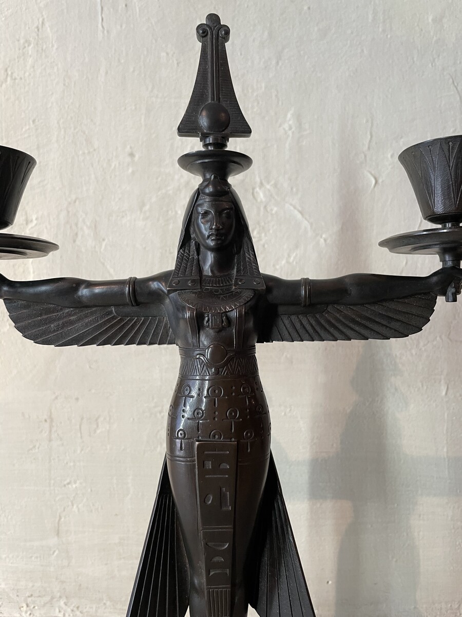 Pair of double candlesticks in the Egyptian revival style