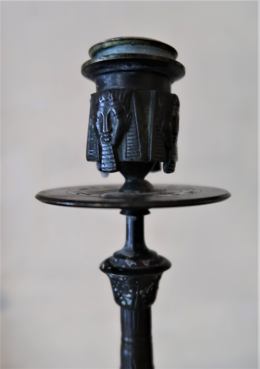 Pair of Egyptian Revival candelholders