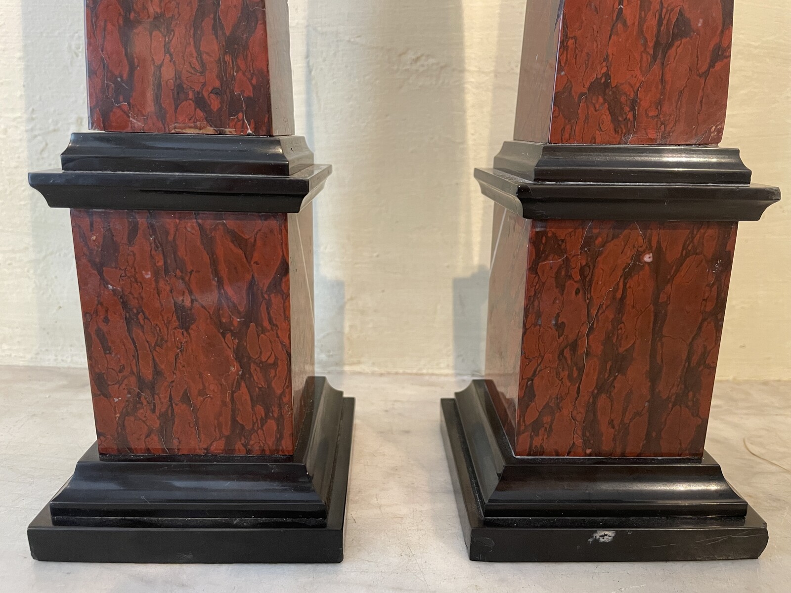 Pair of large marble obelisks