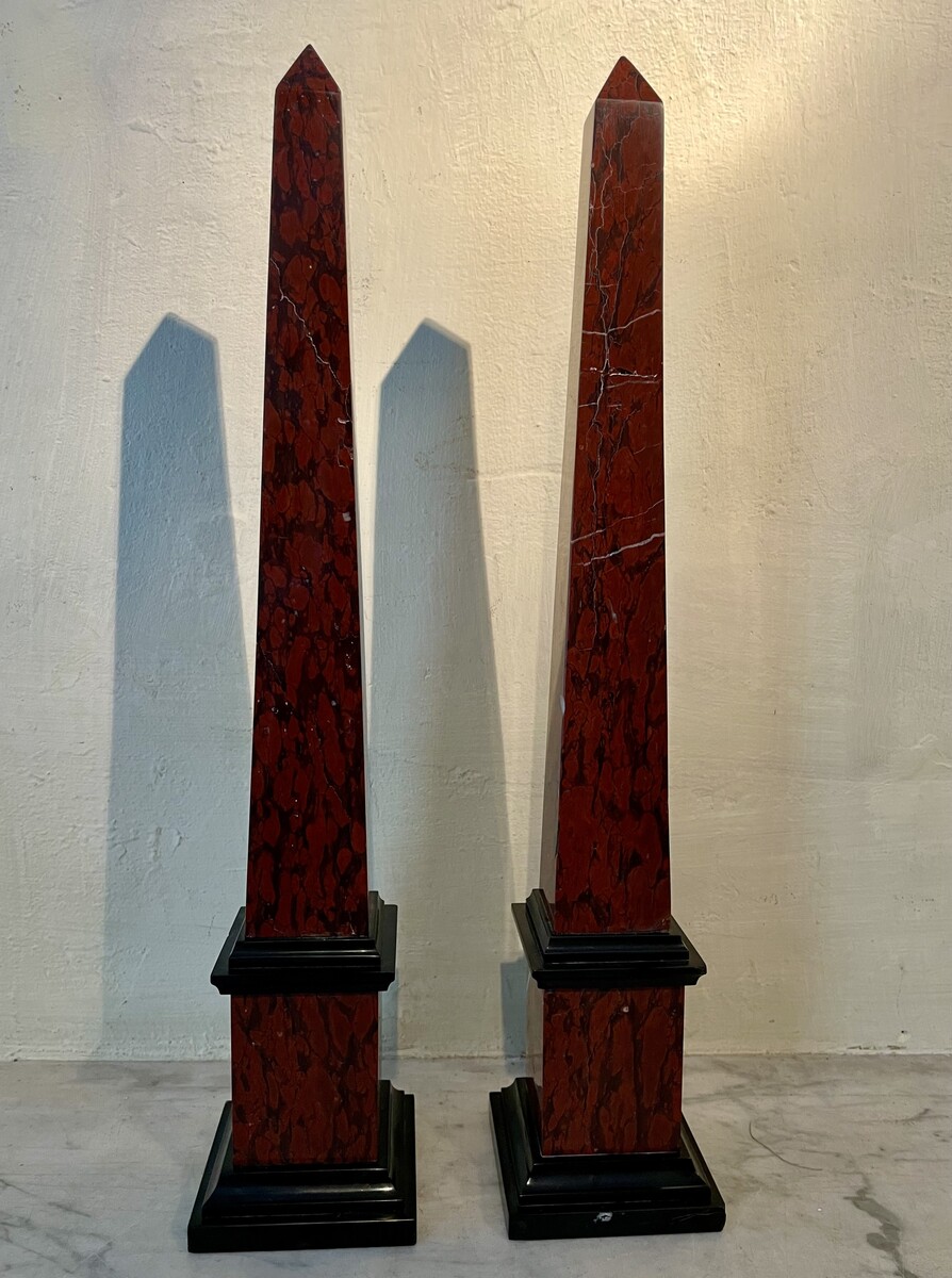 Pair of large marble obelisks