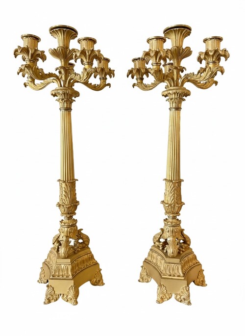 Pair of large Restoration-style candelabra, each with six lights