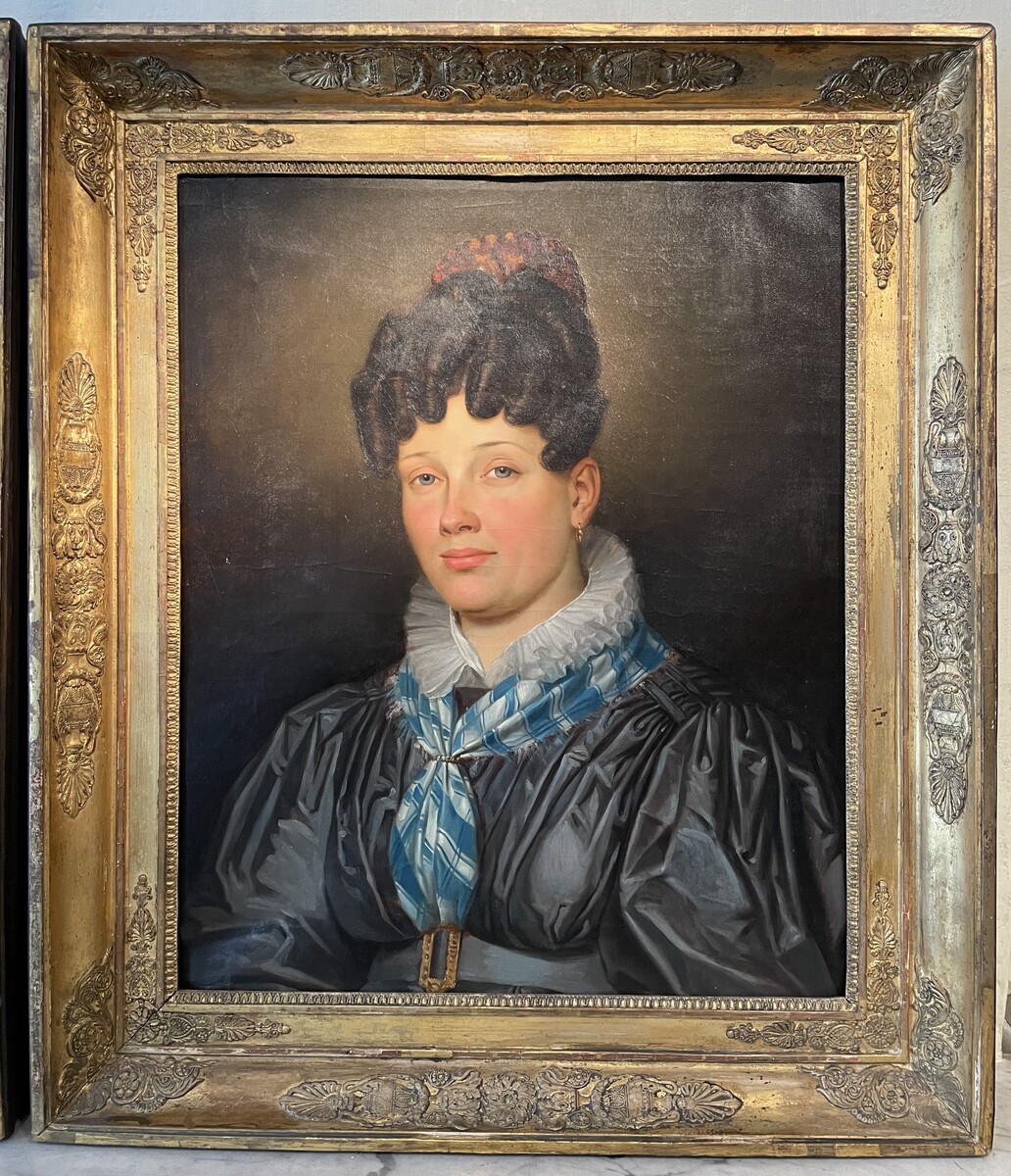 Pair of portraits, notable couple in their original frame