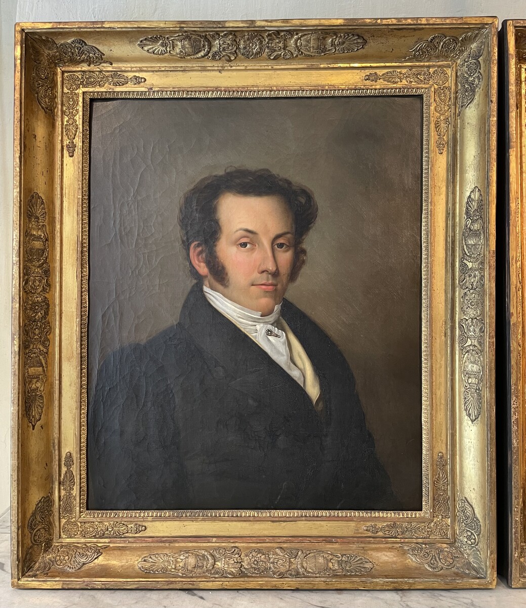 Pair of portraits, notable couple in their original frame