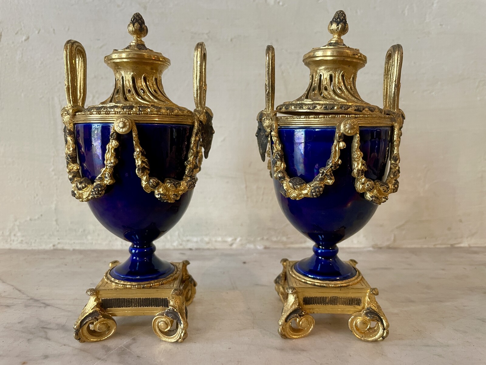 Pair of small Louis XVI-style mounted cassolettes.