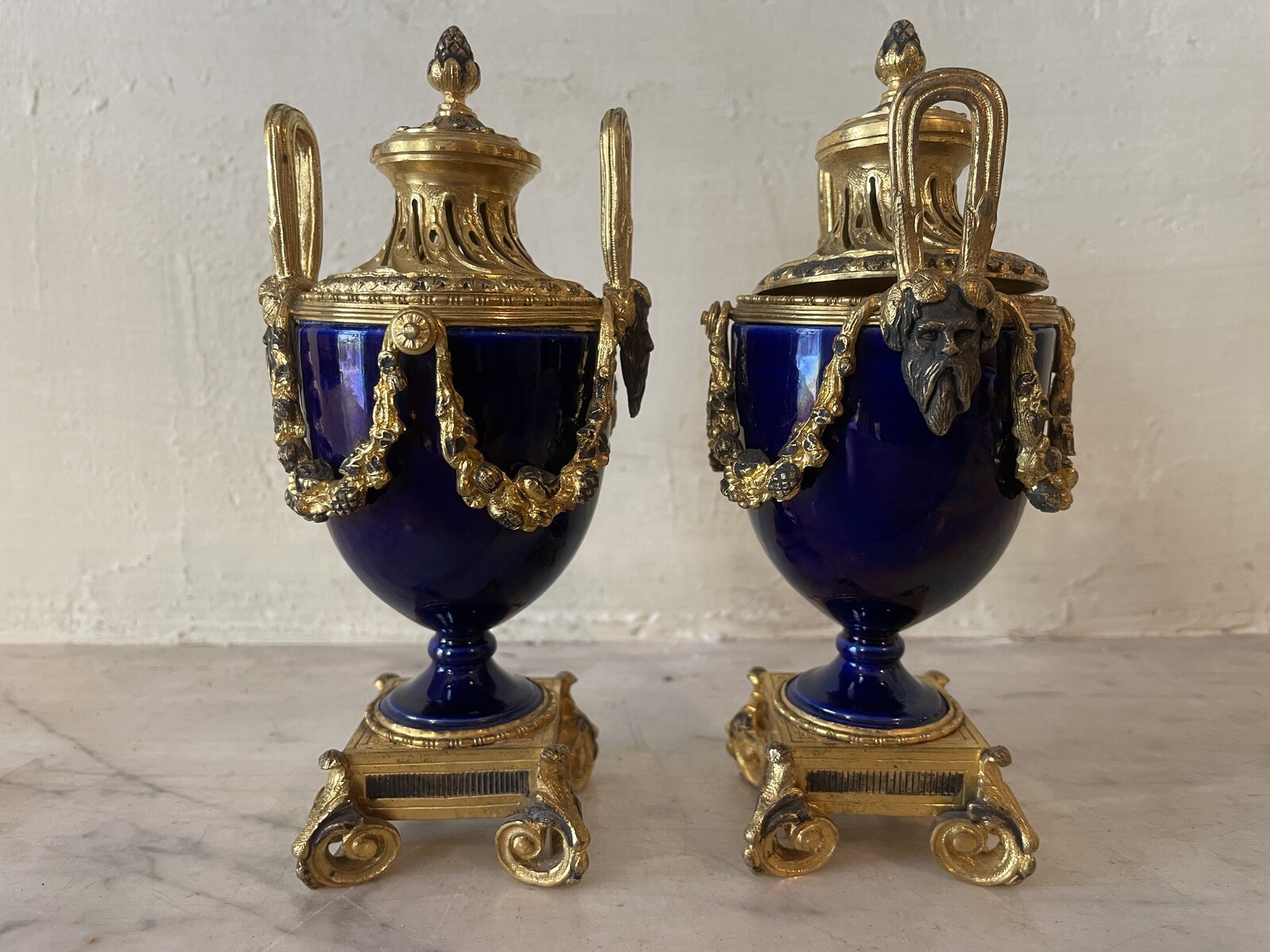 Pair of small Louis XVI-style mounted cassolettes.