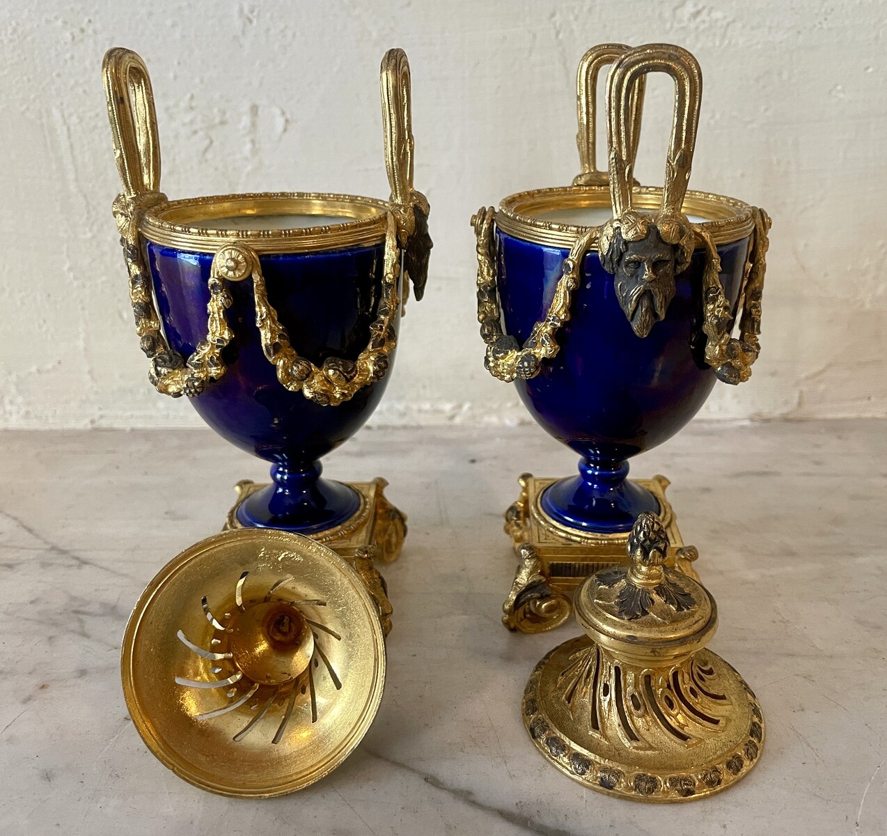 Pair of small Louis XVI-style mounted cassolettes.