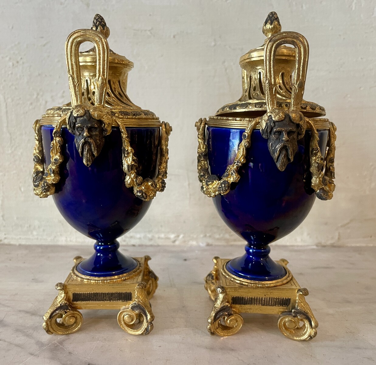 Pair of small Louis XVI-style mounted cassolettes.