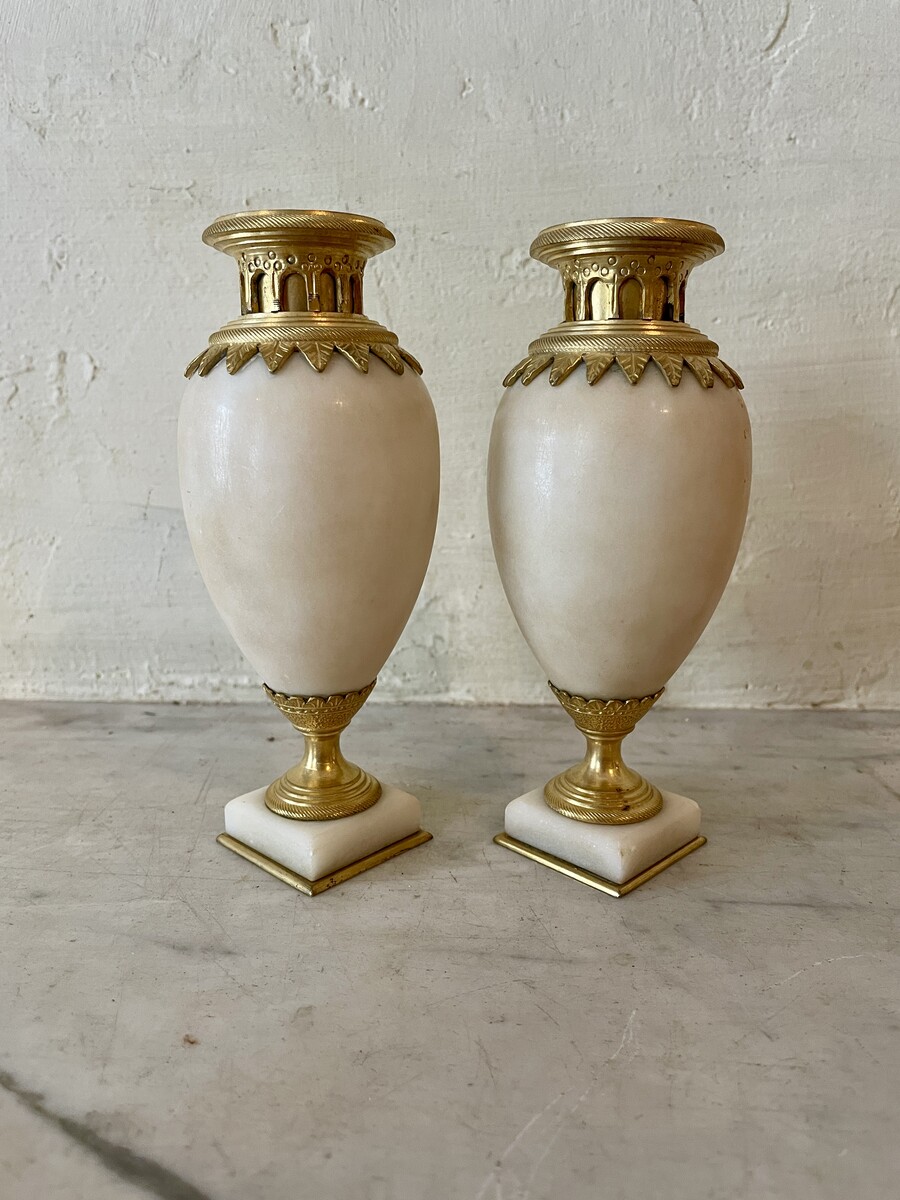 Pair of small ovoid candlesticks