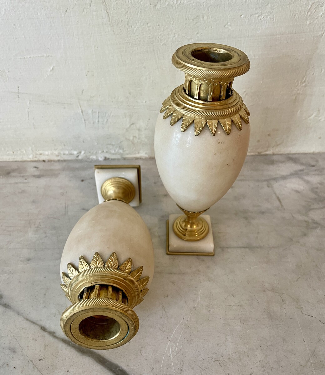 Pair of small ovoid candlesticks