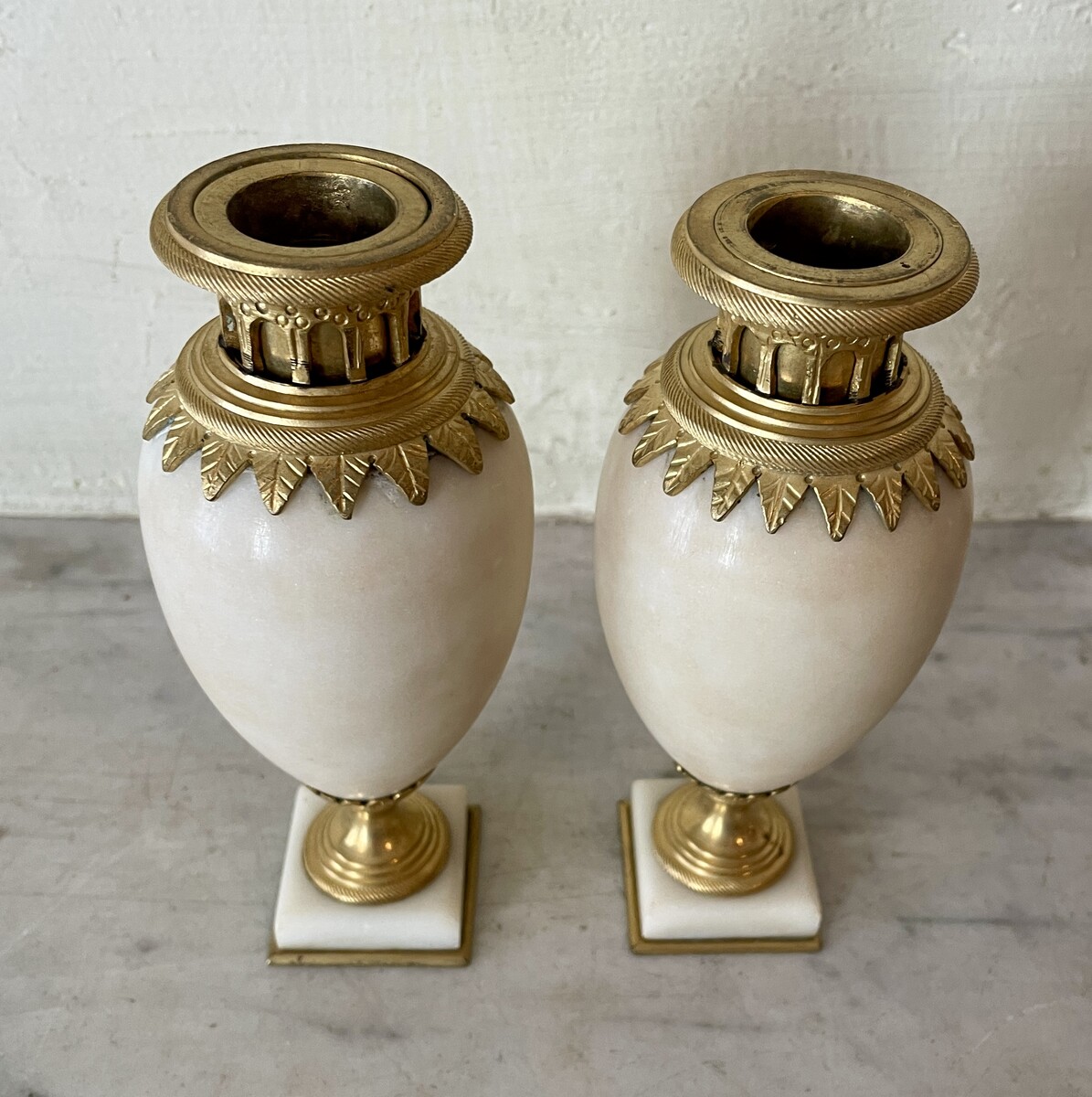 Pair of small ovoid candlesticks