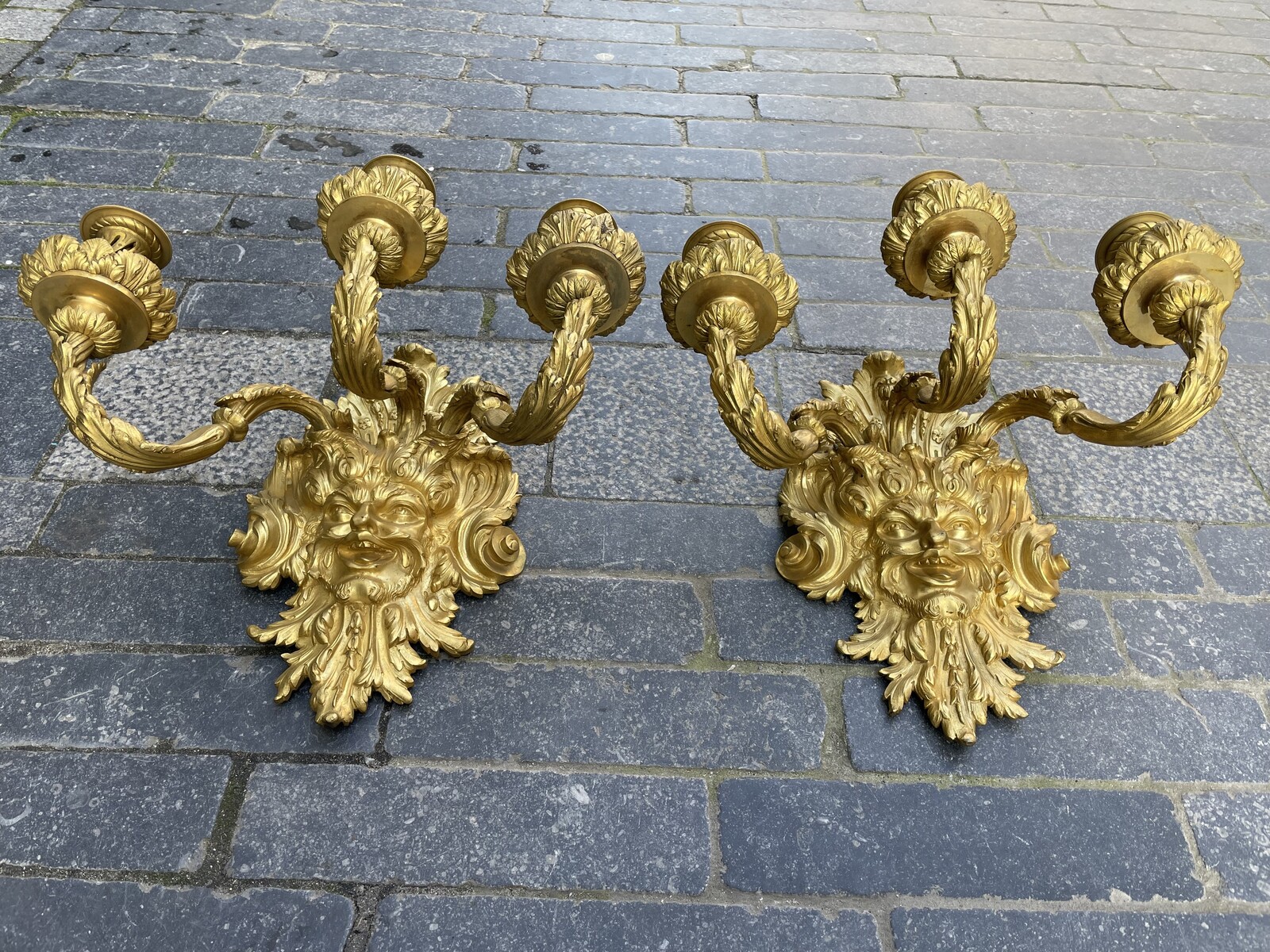 Pair of three-lights Regence style sconces