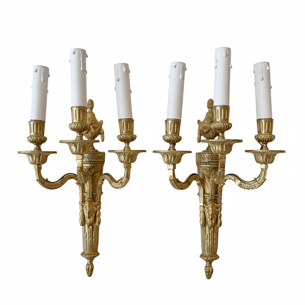 Pair of three-lights sconces in Louis XVI style