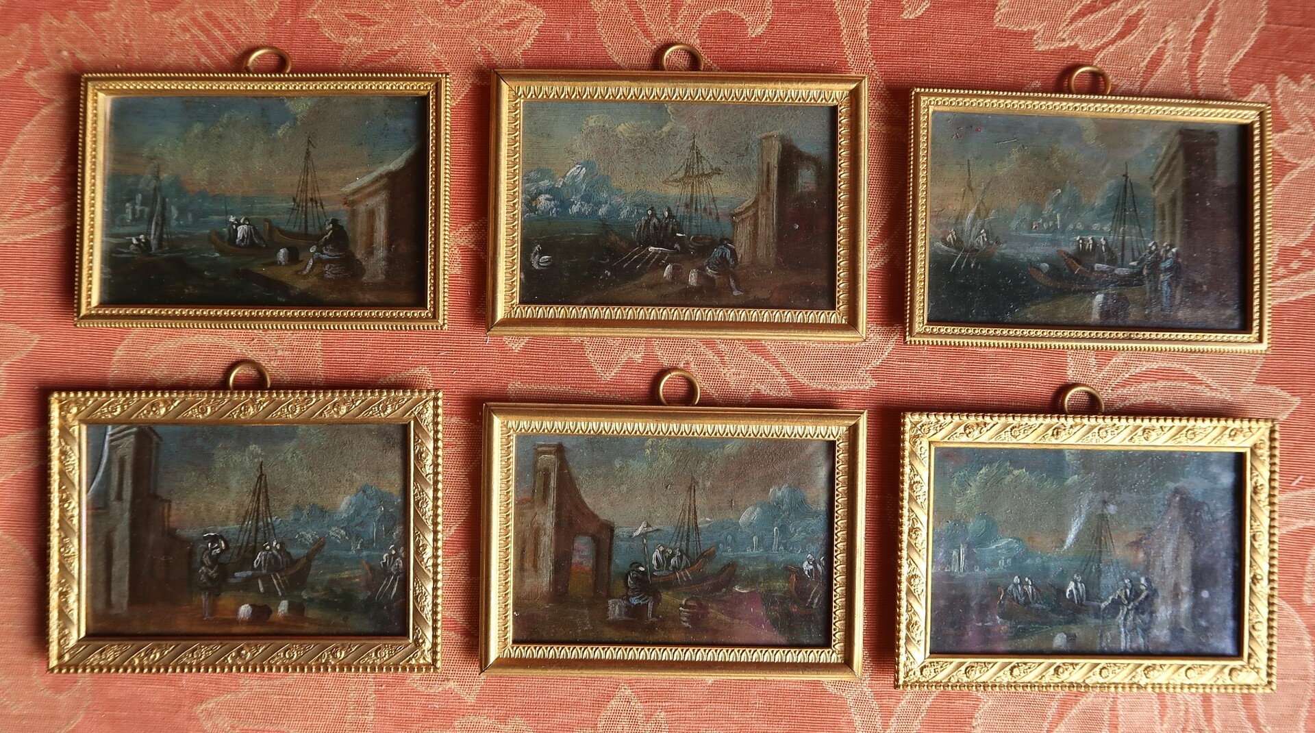 Set of six port scenes