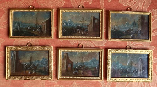 Set of six port scenes