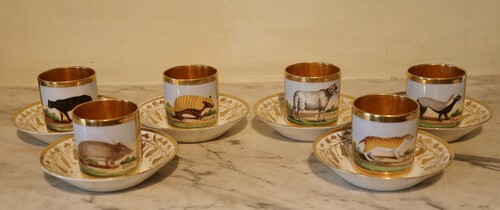 Six  Cups and Saucers with Animal Decoration