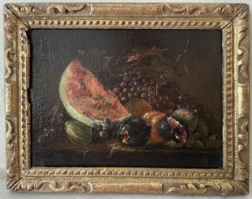 Still life with watermelon, monogrammed 