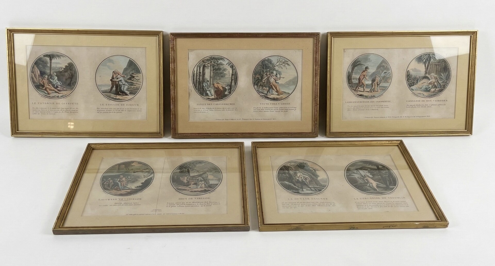 Suite of 5 vews of 10 medallions representing the story of Paul and Virginie.